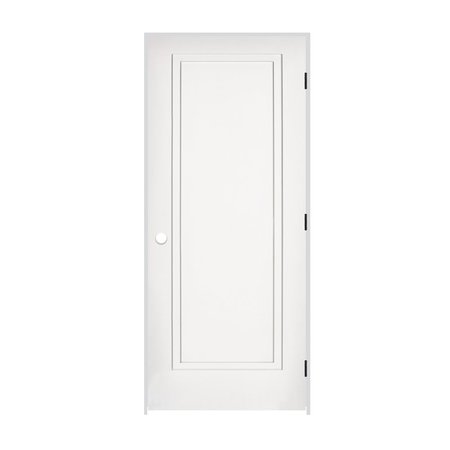 CODEL DOORS 18" x 80" x 1-3/8" Primed 1-Panel 2-Step Interior Shaker 6-9/16" LH Prehung Door with Black Hinges 1668pri8491LH1D6916